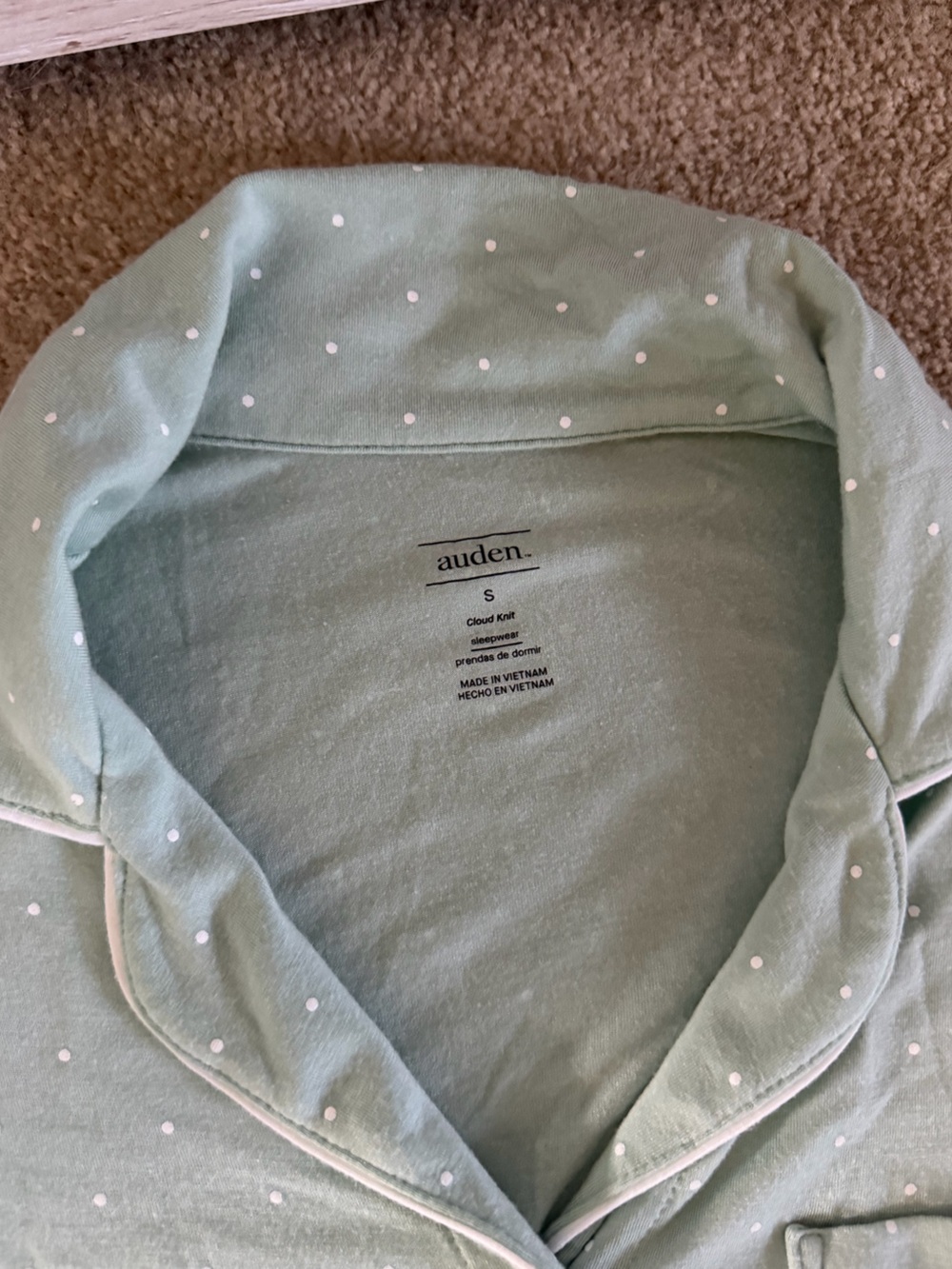 Auden Light Mint Short Sleeve Two-Piece Pajama Set with White Dots - Picture 2 of 3